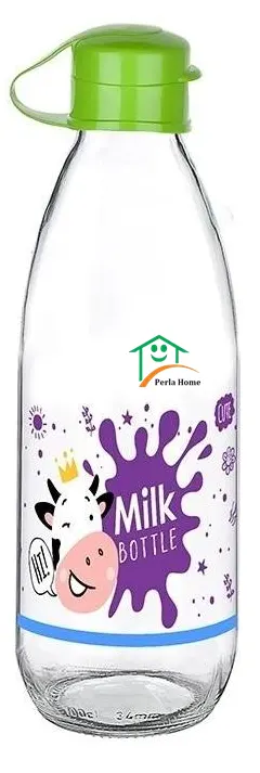 Titiz Glass milk bottle with snap cap, 1000 ml, transparent with colored cap, KC-391