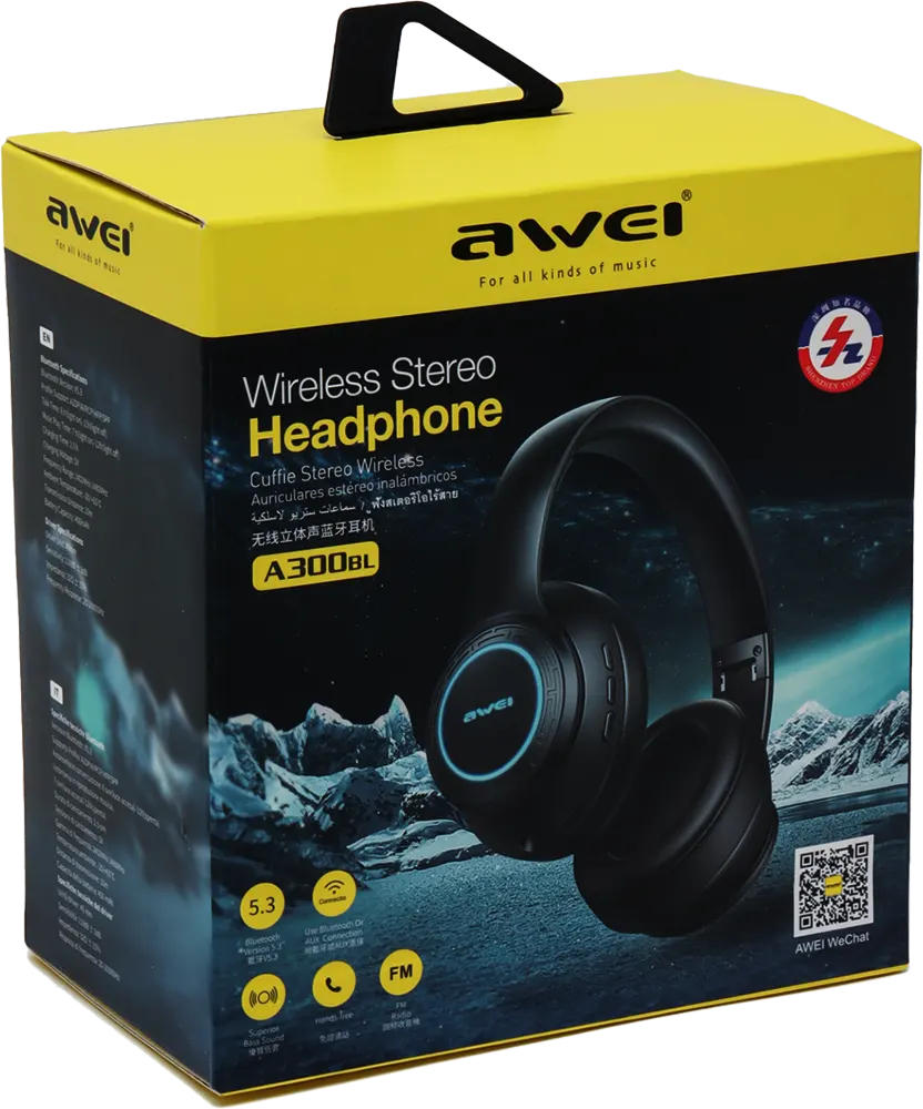 Awei Bluetooth Wireless Headphone, Rechargeable, Memory Card Slot, Black, A300BL