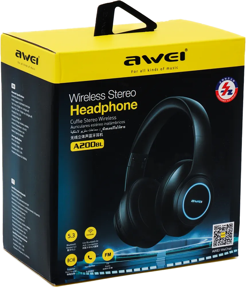 Awei Bluetooth Wireless Headphone, Rechargeable, Memory Card Slot, Black, A200BL