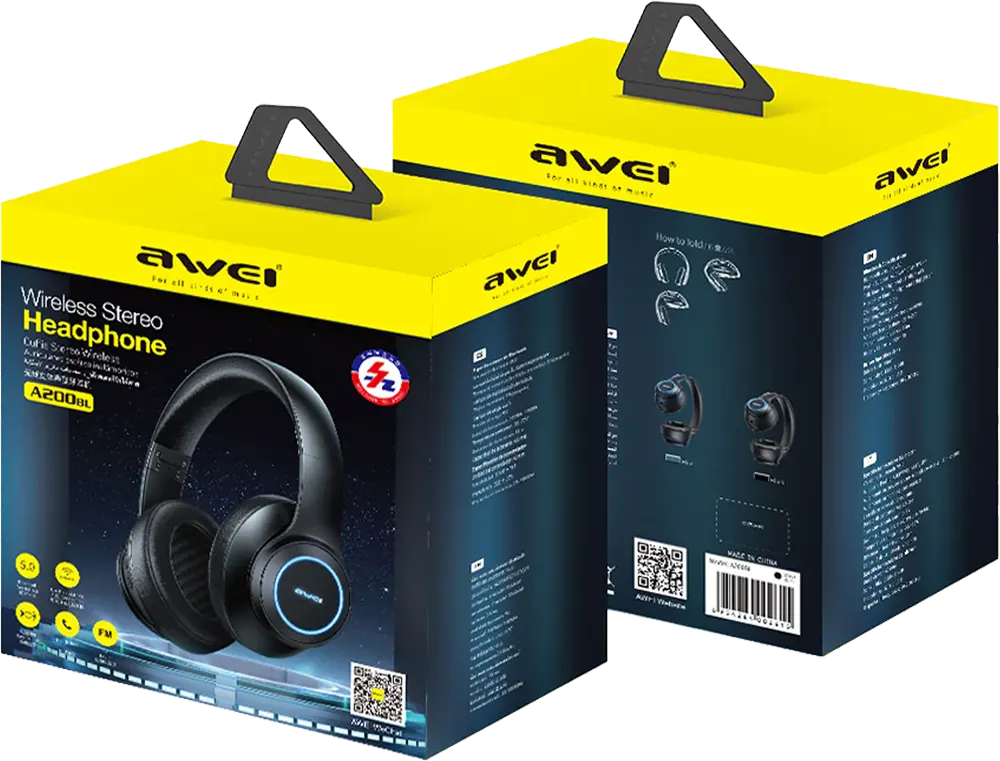 Awei Bluetooth Wireless Headphone, Rechargeable, Memory Card Slot, Black, A200BL