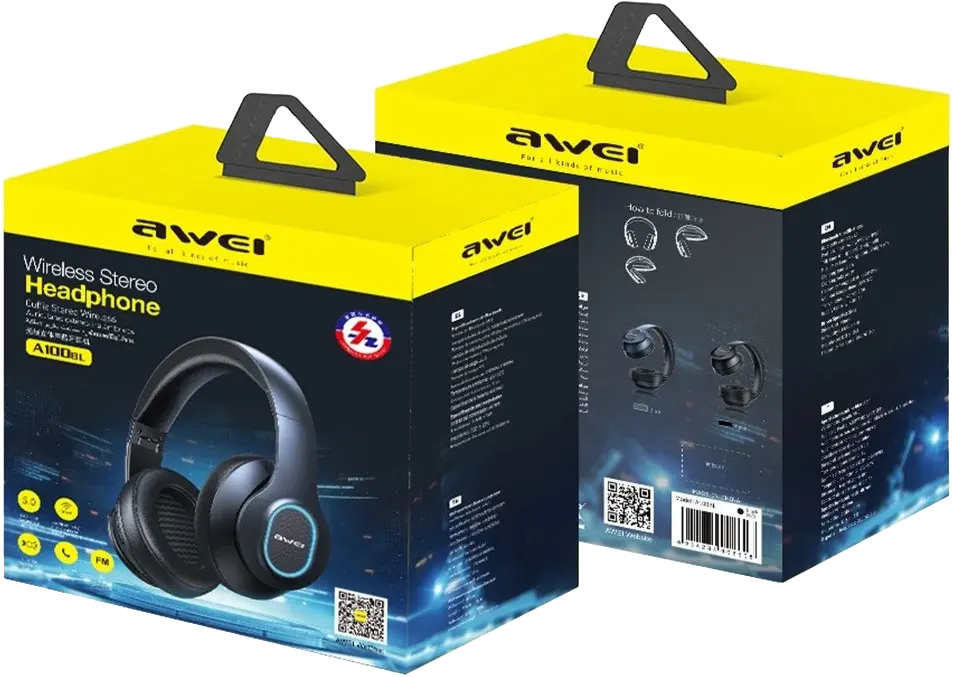 Awei Bluetooth Wireless Headphone, Rechargeable, Memory Card Slot, Black, A100BL