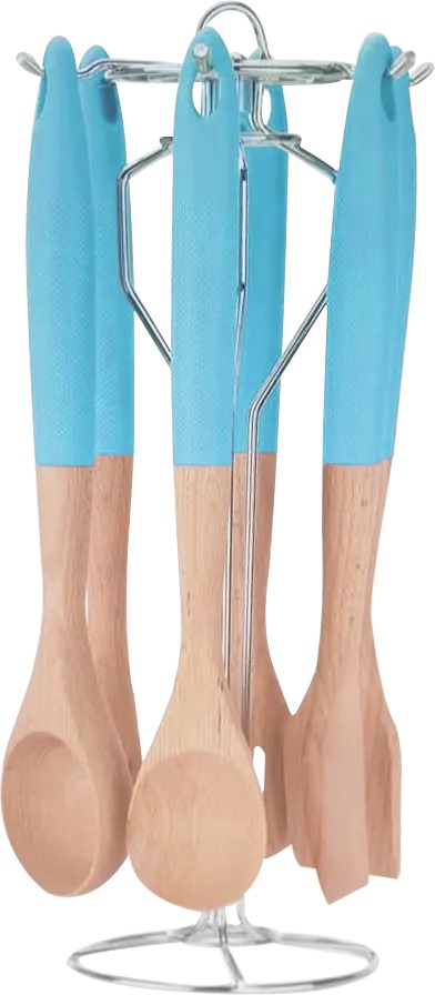 Al Andalos Wooden Holder with Silicone Handle, 6 Pieces, Blue