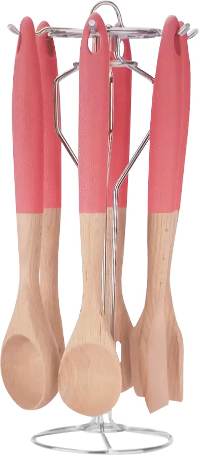 Al Andalos Wooden Holder with Silicone Handle, 6 Pieces, Pink