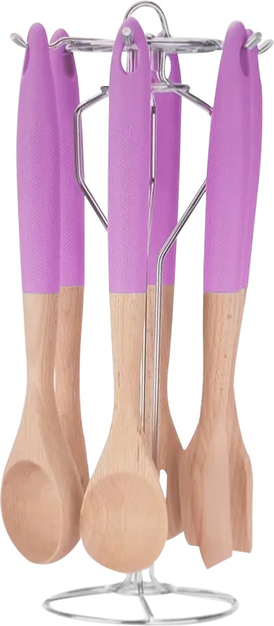 Al Andalos 6 Piece Wooden Holder with Silicone Handle, Purple