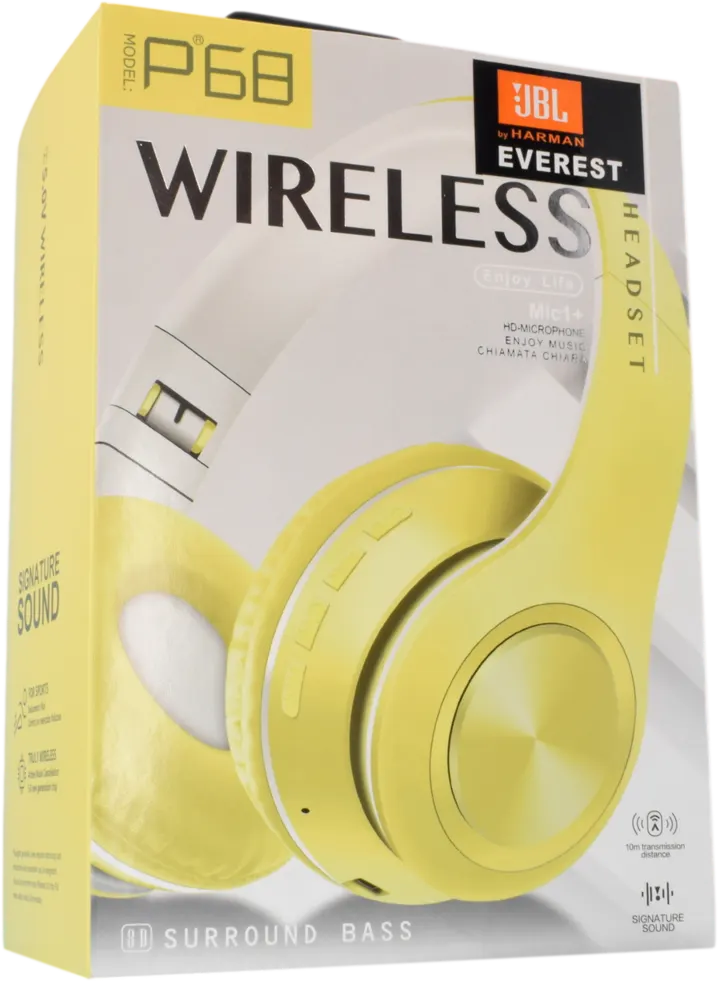 JBL P68 Wireless Headphones, Bluetooth, 400 mAh Battery, Yellow