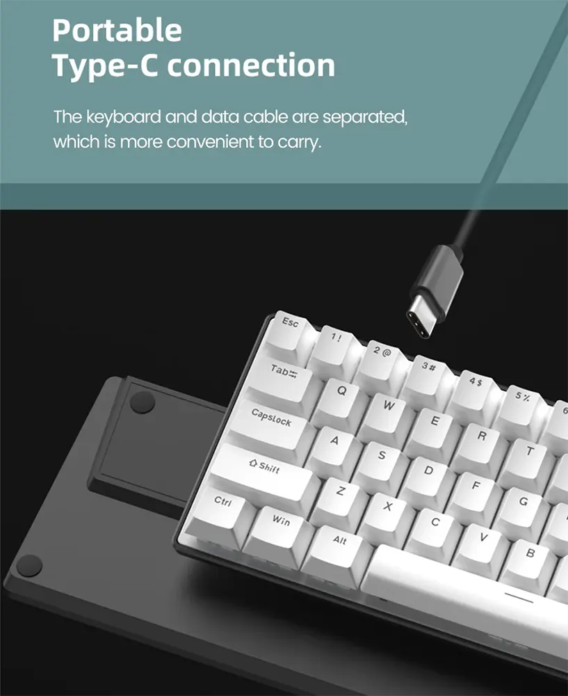 USB Mechanical Keyboard Wired Forev, USB -Type C, Black-White, FV-Q68
