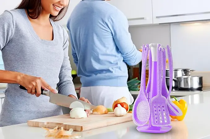 Silicone Holder Serving Set with Silicone Handle, 7 Pieces, Purple GW8 L5