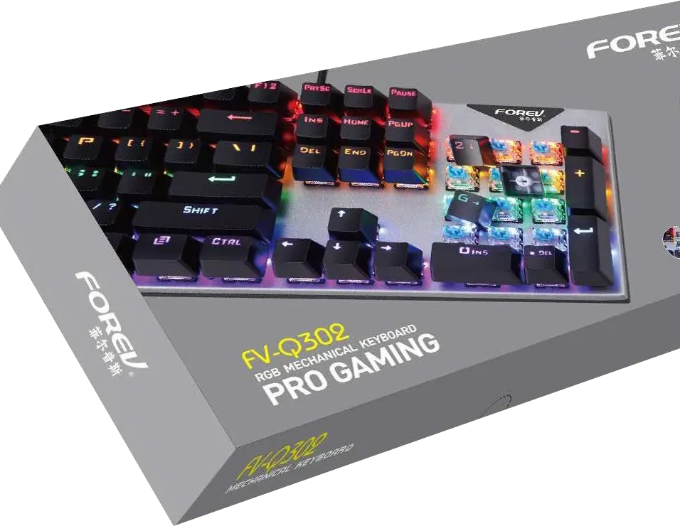 Mechanical Keyboard Wired Forev Pro Gaming, USB , RGB Light, Black , FV-Q302