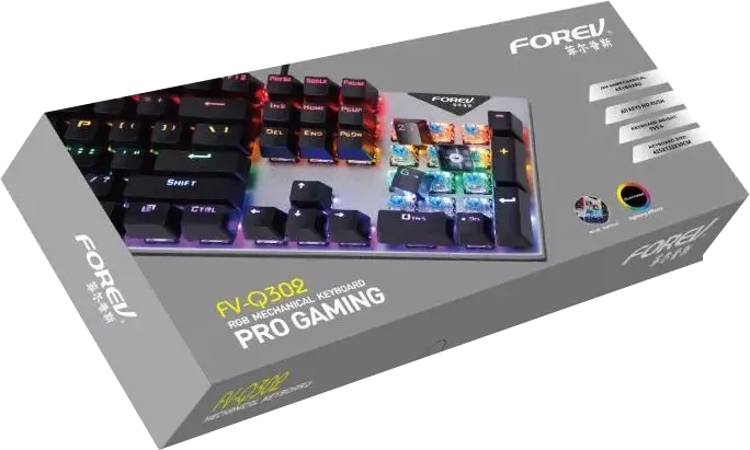 Mechanical Keyboard Wired Forev Pro Gaming, USB , RGB Light, Black , FV-Q302