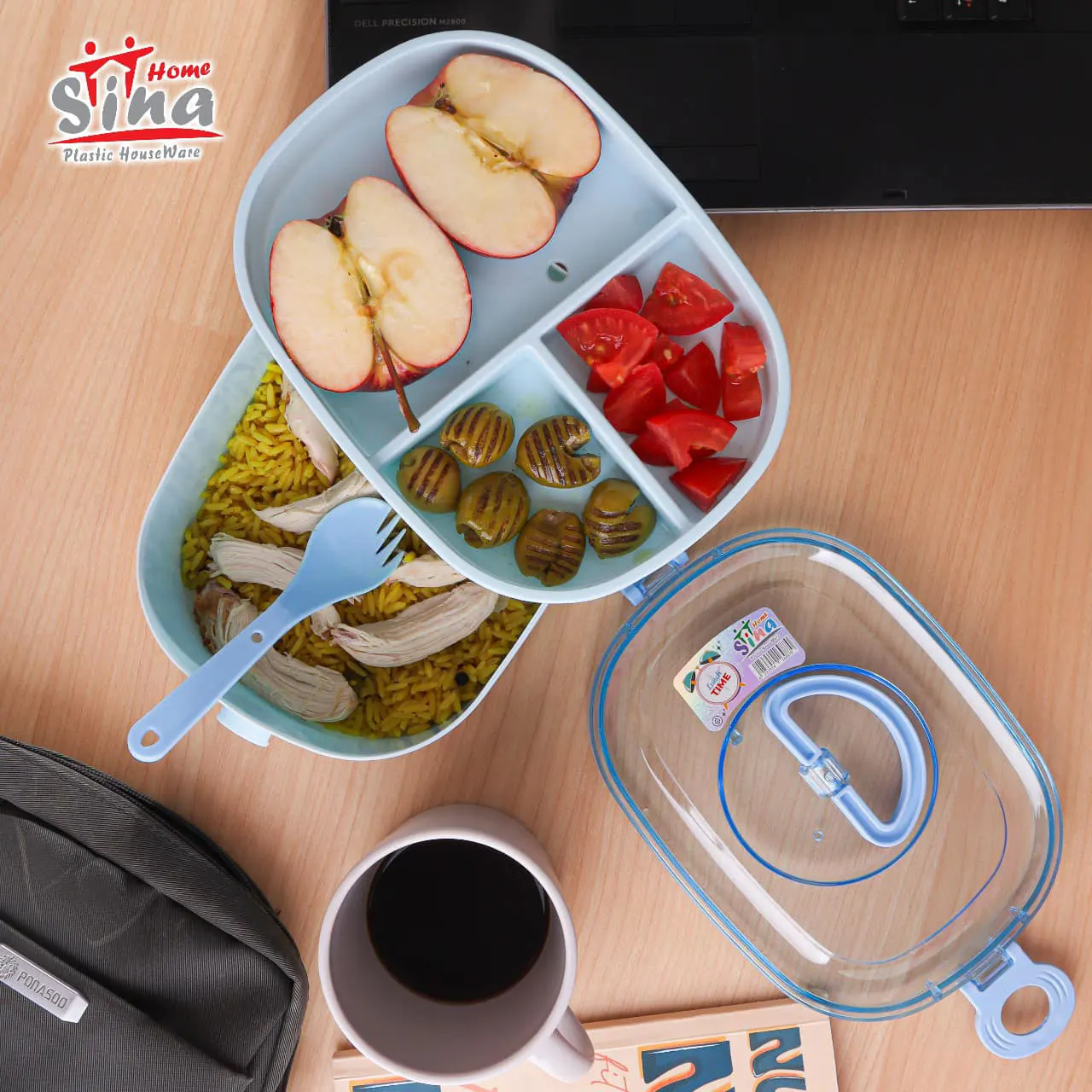 Primo Sena Divided Lunch Box with Spoon, Assorted Colors