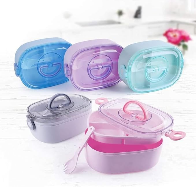 Primo Sena Divided Lunch Box with Spoon, Assorted Colors