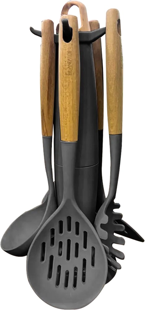 Silicone Holder Dispensing Set with Andalusian Wood Handle, 7 Pieces, Black 1213