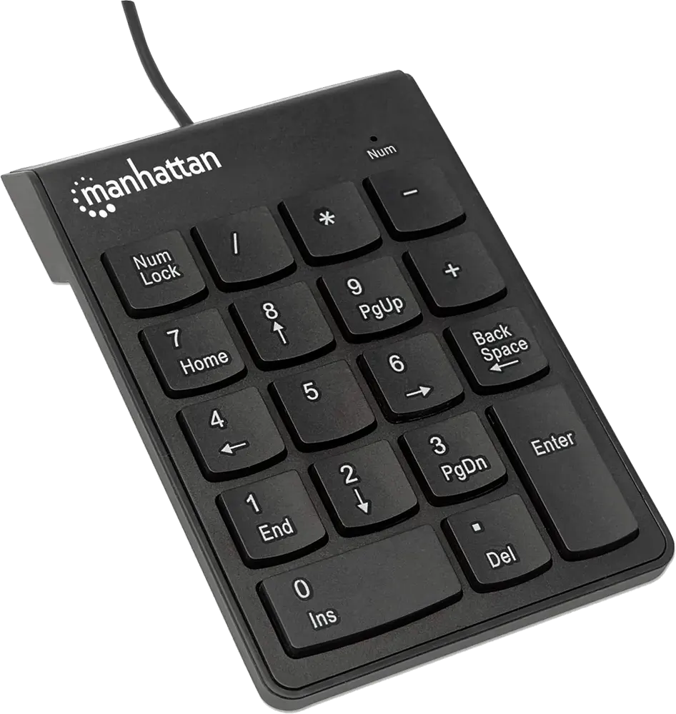 Manhattan Numeric Wired Keypad, 18 Keys, USB Interface, Black, KB108