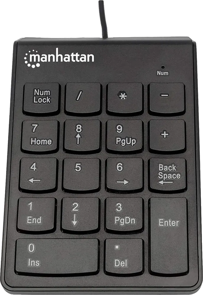 Manhattan Numeric Wired Keypad, 18 Keys, USB Interface, Black, KB108