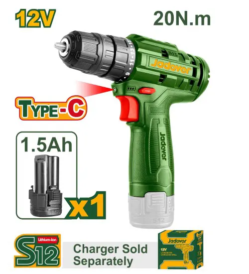 JADEVER Drill, 12 Volt, 1 Battery, JDCDS510
