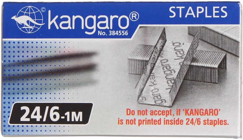 Kangaro office Staples Box for Stapler Size 24-6, 1000 Pieces, Printed Inside, Silver