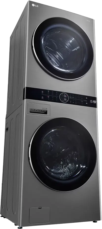 غسالة ملابس ال جي ووش تاور فول اتوماتيك تحميل أمامي 21 كيلو بمجفف 16 كيلو، شاشة تاتش ديجيتال، انفرتر، فضي، FWT2116SS