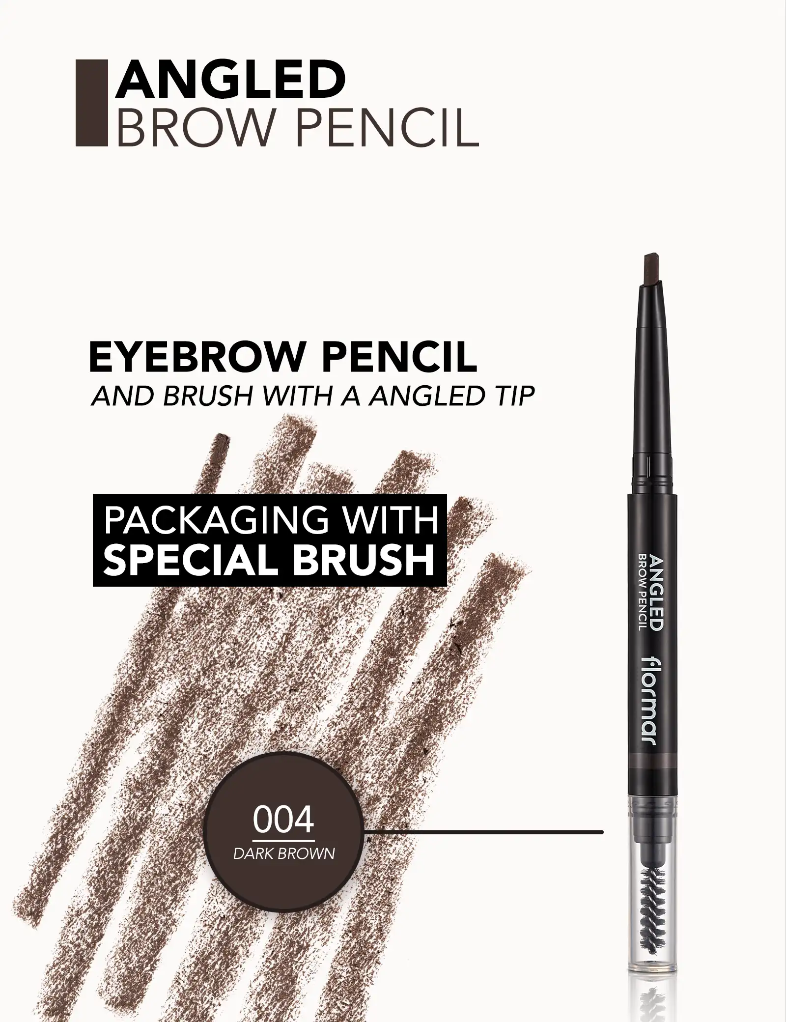 FLORMAR ANGLED BROW PENCIL, 04 DARK BROWN