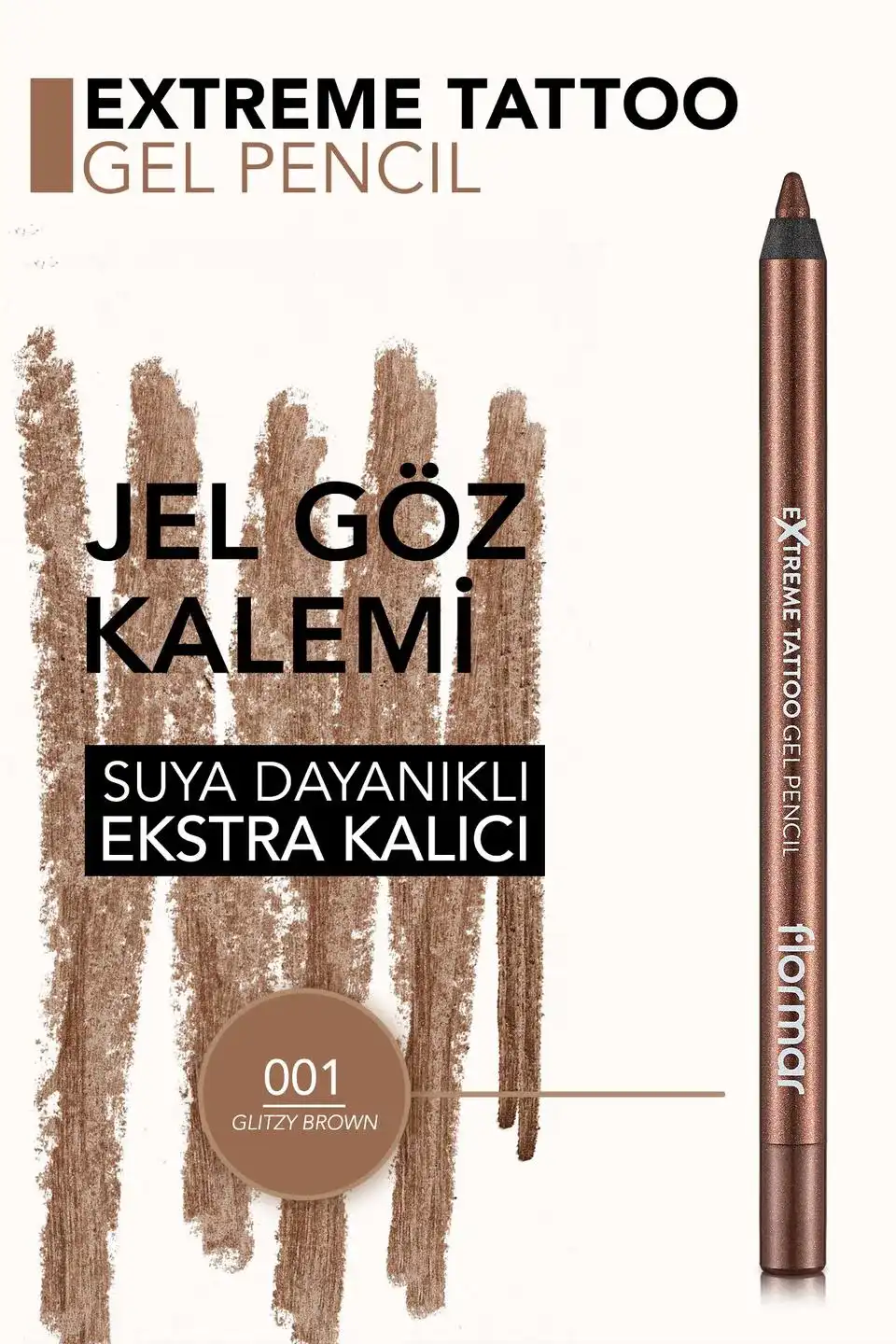 FLORMAR EXTREME TATTOO GEL PENCIL, 01 GLITZY BROWN