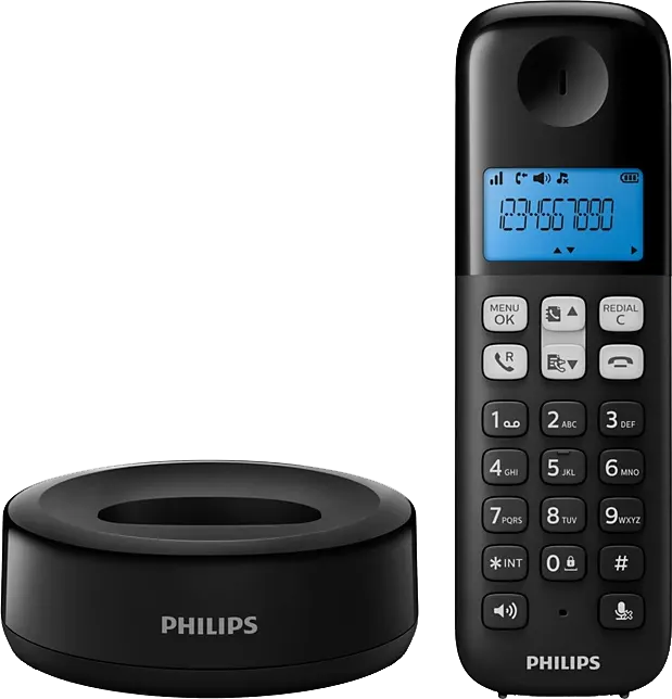 Philips Cordless Landline Phone, Digital Display, Black, D1601B-63