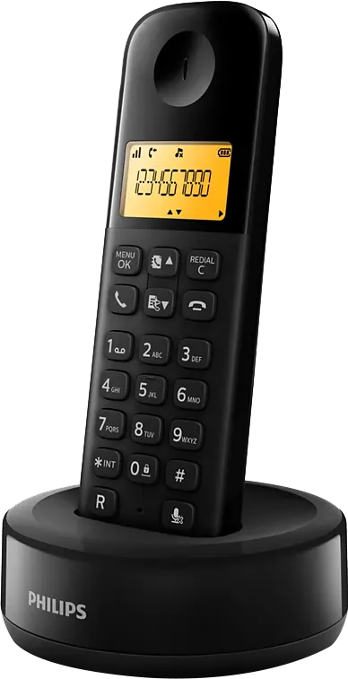 Philips Cordless Landline Phone, Digital Display, Black, D1601B-63