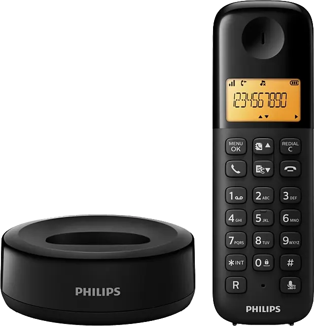 Philips Cordless Landline Phone, Digital Display, Black, D1601B-63