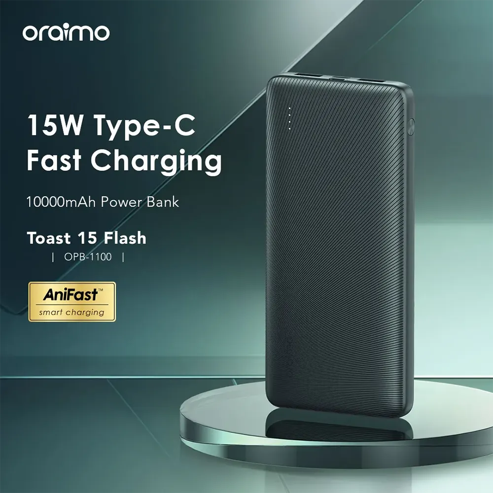 Power Bank Oraimo 10000 mAh, Fast Charging, 15W, Type-C, Black, OPB-1100