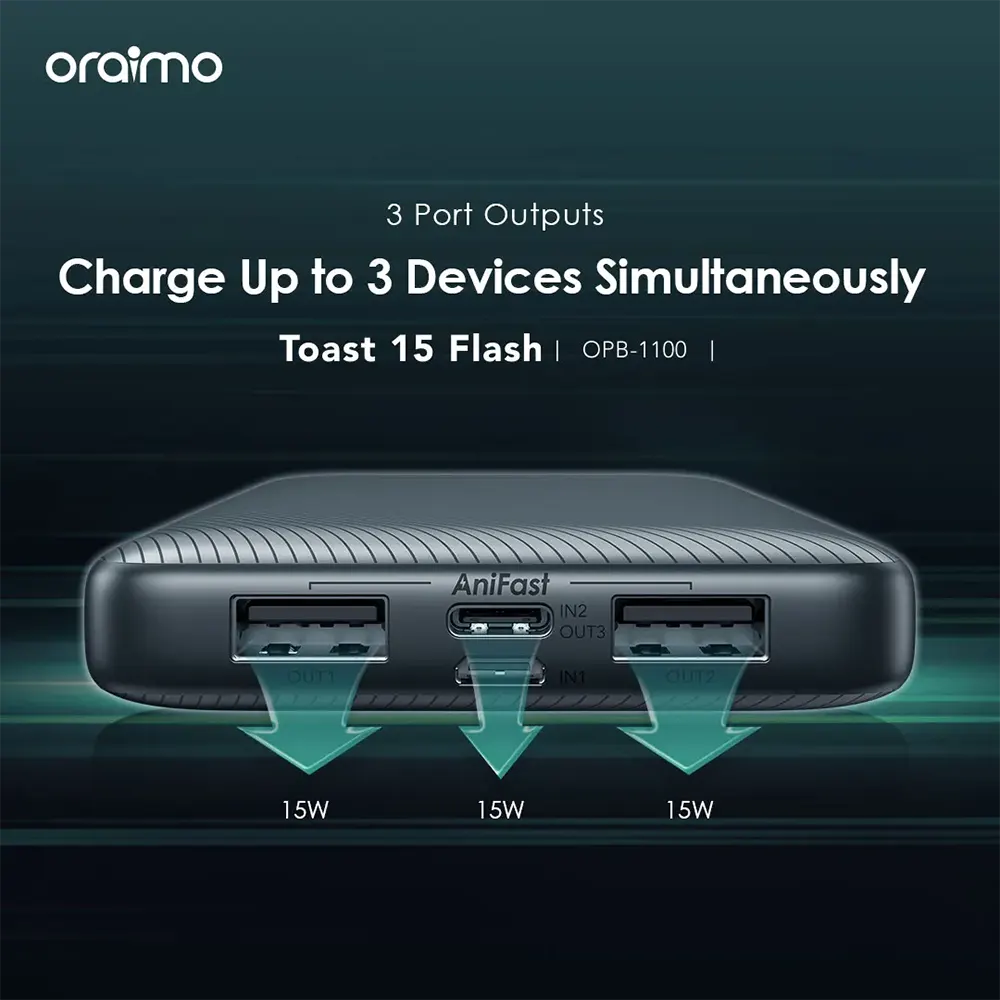 Power Bank Oraimo 10000 mAh, Fast Charging, 15W, Type-C, Black, OPB-1100