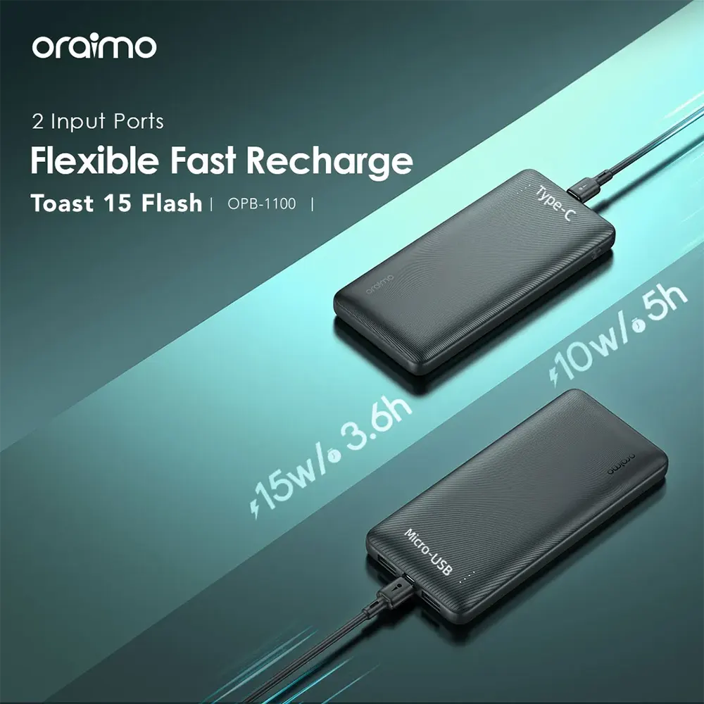 Power Bank Oraimo 10000 mAh, Fast Charging, 15W, Type-C, Black, OPB-1100