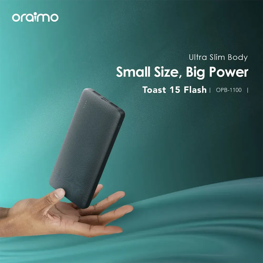 Power Bank Oraimo 10000 mAh, Fast Charging, 15W, Type-C, Black, OPB-1100