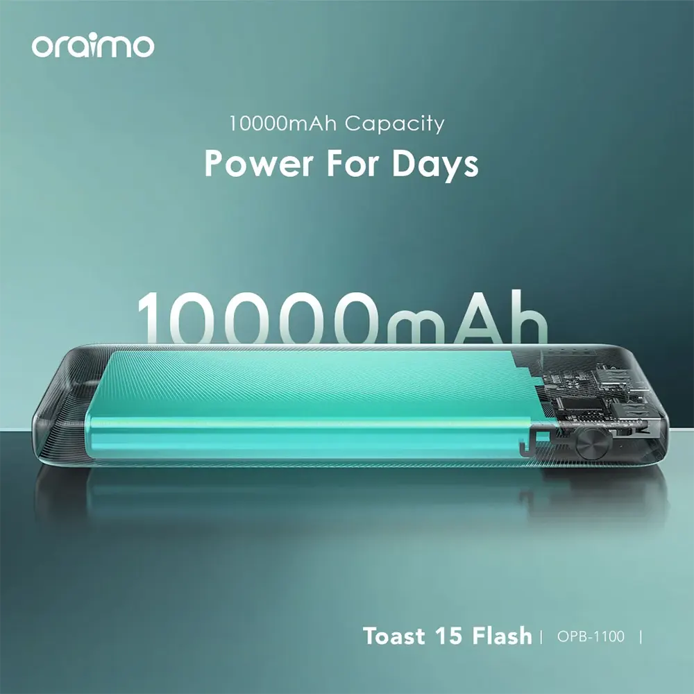 Power Bank Oraimo 10000 mAh, Fast Charging, 15W, Type-C, Black, OPB-1100
