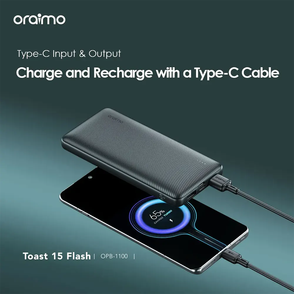 Power Bank Oraimo 10000 mAh, Fast Charging, 15W, Type-C, Black, OPB-1100