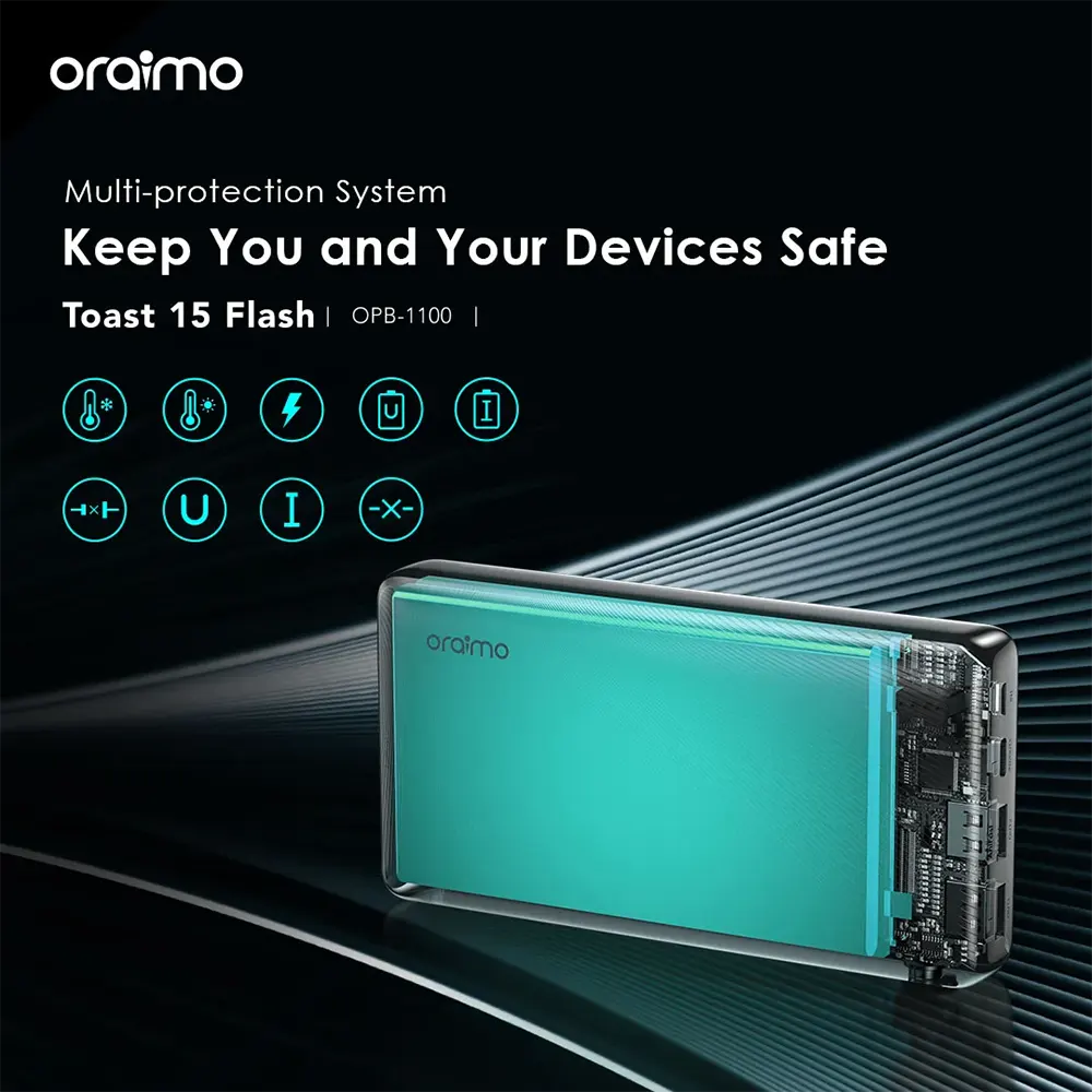 Power Bank Oraimo 10000 mAh, Fast Charging, 15W, Type-C, Black, OPB-1100