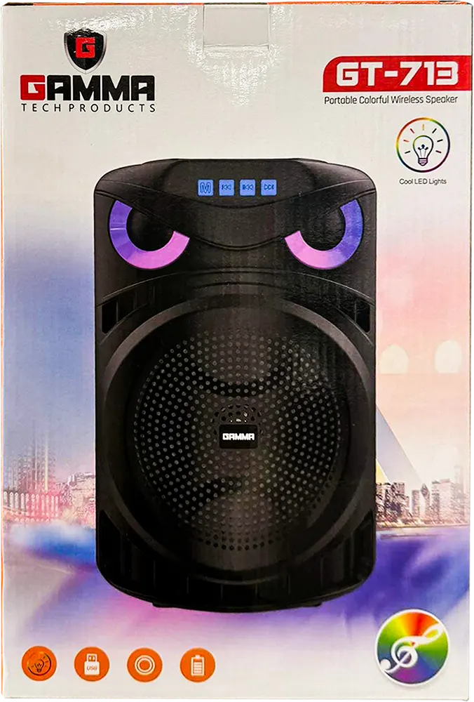 Gamma Subwoofer Speaker, Rechargeable, Bluetooth 5.0, USB, Black, GT-713