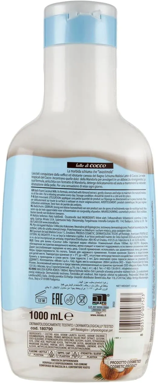 Malizia Coconut Milk Shower Gel, 1L