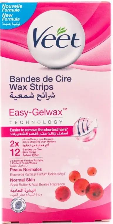 Veet Hair Removal Wax Strips for Normal Skin, 12 Strips