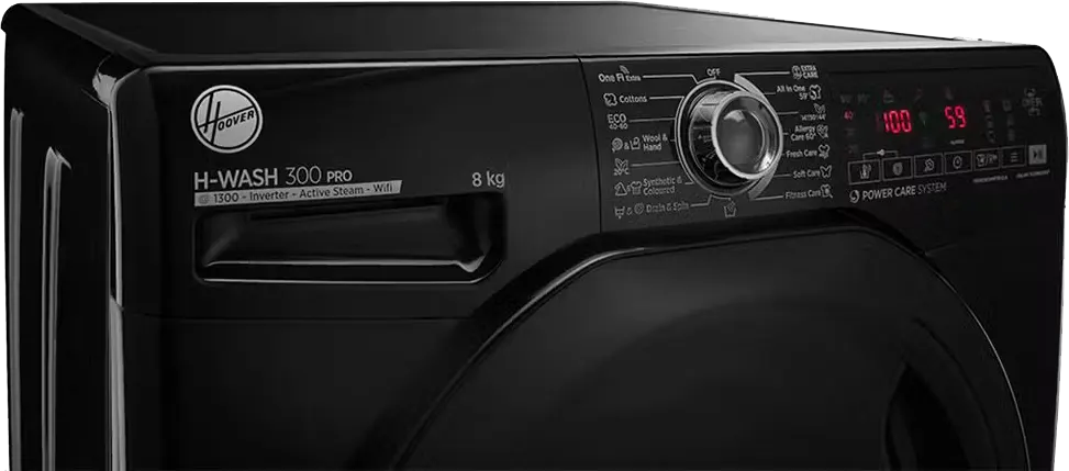 Hoover Front Loading Full Automatic Washing Machine 8 kg, 1300 RPM, Inverter, Steam, Digital Display, Black, H3WS38TAMF7B-ELA