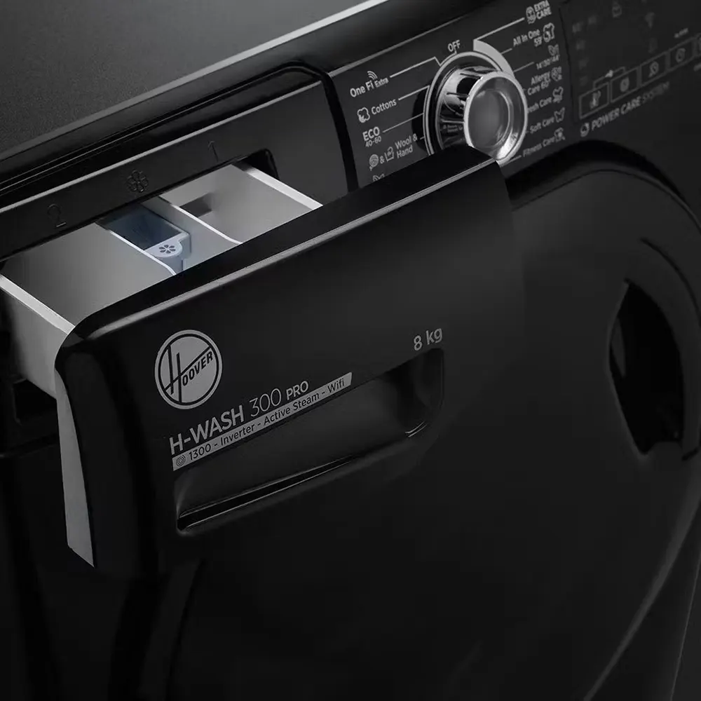 Hoover Front Loading Full Automatic Washing Machine 8 kg, 1300 RPM, Inverter, Steam, Digital Display, Black, H3WS38TAMF7B-ELA