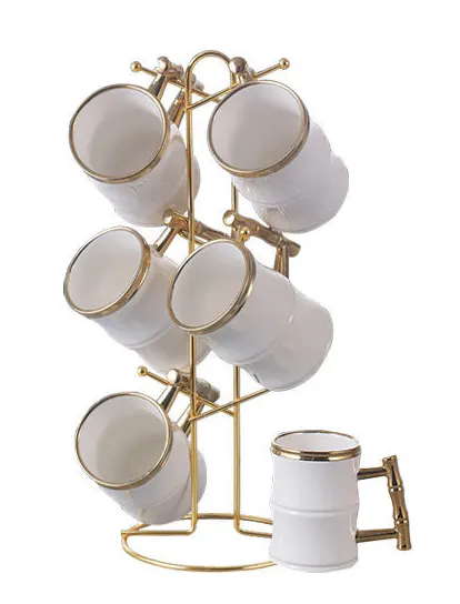 طقم مجات بحامل أستانلس دهبي من الاندلس،7 قطع،أبيض