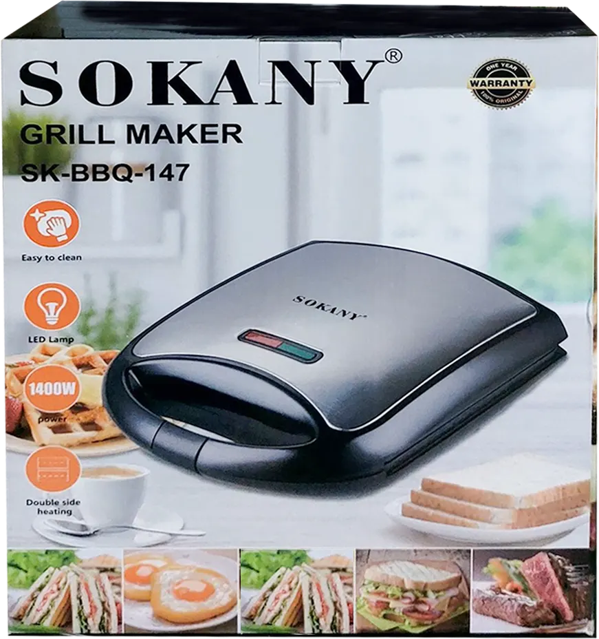 Sokany Sandwich and Grill, 1400W, 8 in 1, Black, SK-BBQ-147