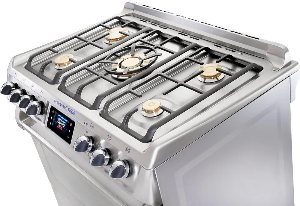 Universal Shark Pro Gas Cooker, 60*90 Cm, 5 Copper Burners, Full Safety, Digital Touch Display, Fan, Silver, 9605K