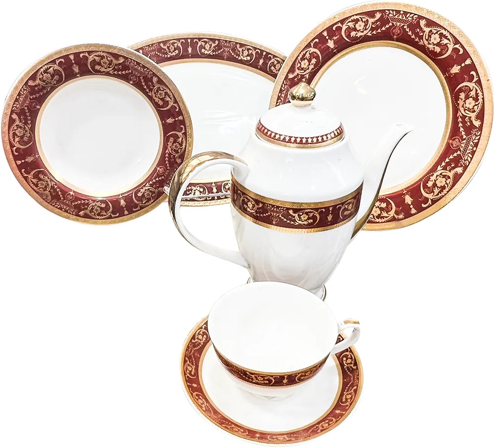 طقم صيني سيريلانكي، 113 قطعة، أبيض×دهبي×أحمر