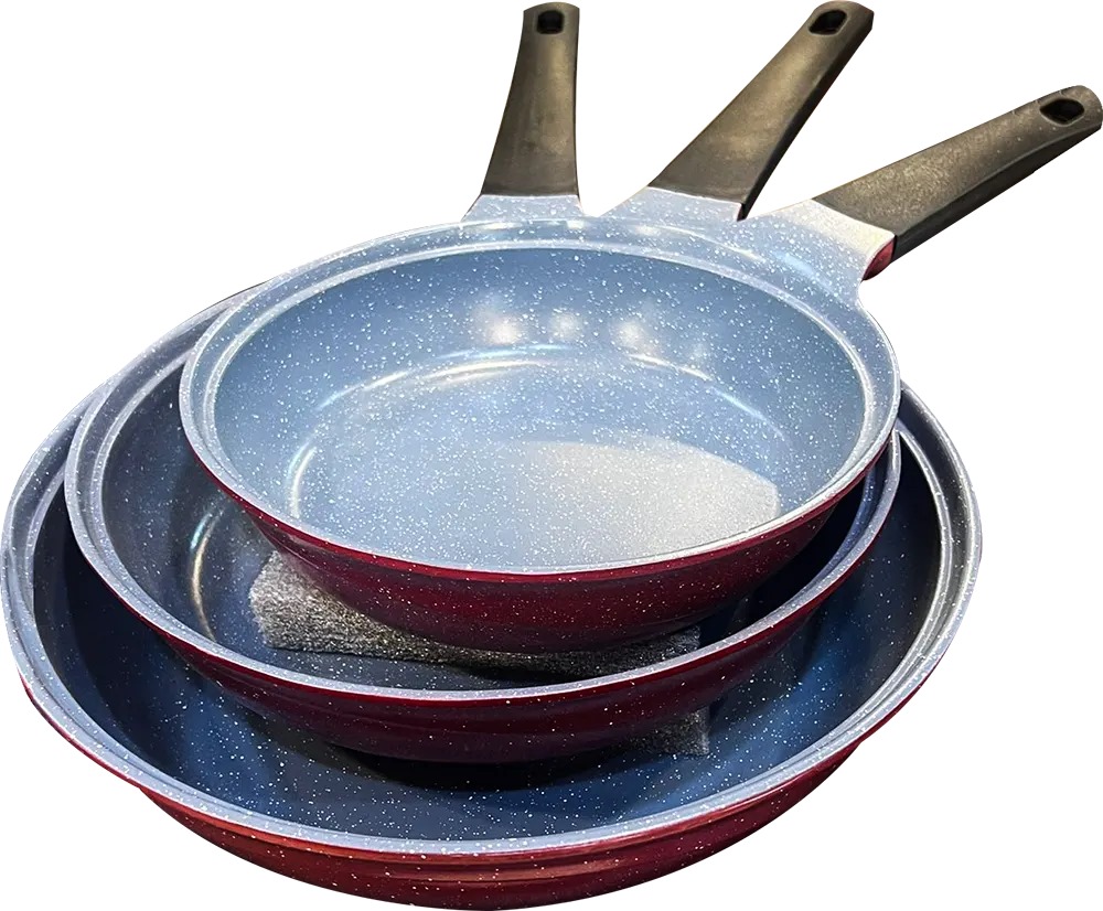 Glory Lux Granite Frying Pan Set, 3 Pieces, Red