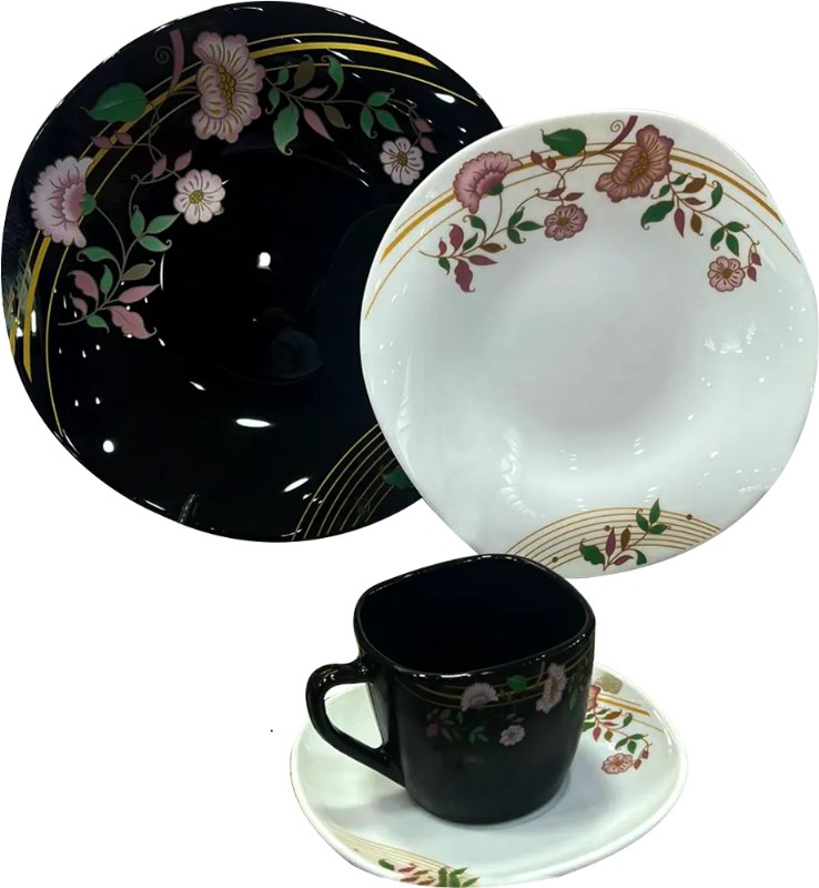 Arcopal Ribbed Dinner Set, 60 Pieces, Black and White