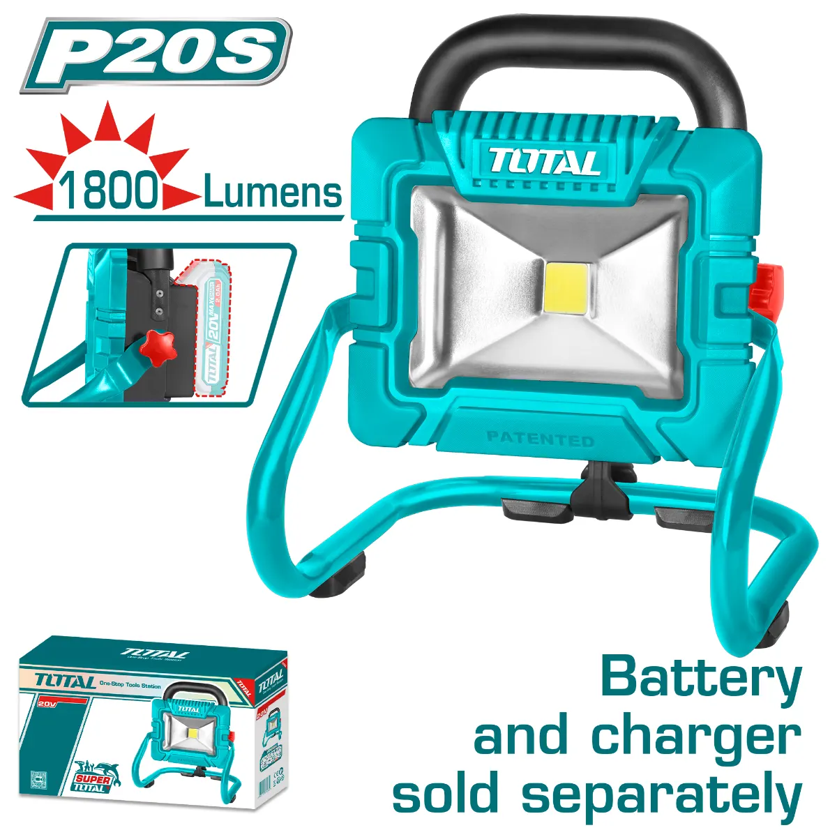 Total Tools LED Flood Light, 20W, White Light, Turquoise, TWLI2025