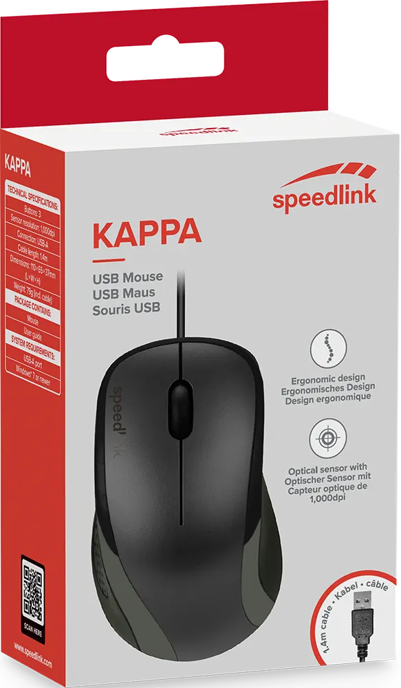 Wired Mouse Speedlink Kappa, USB, Black, SL-610011-BK