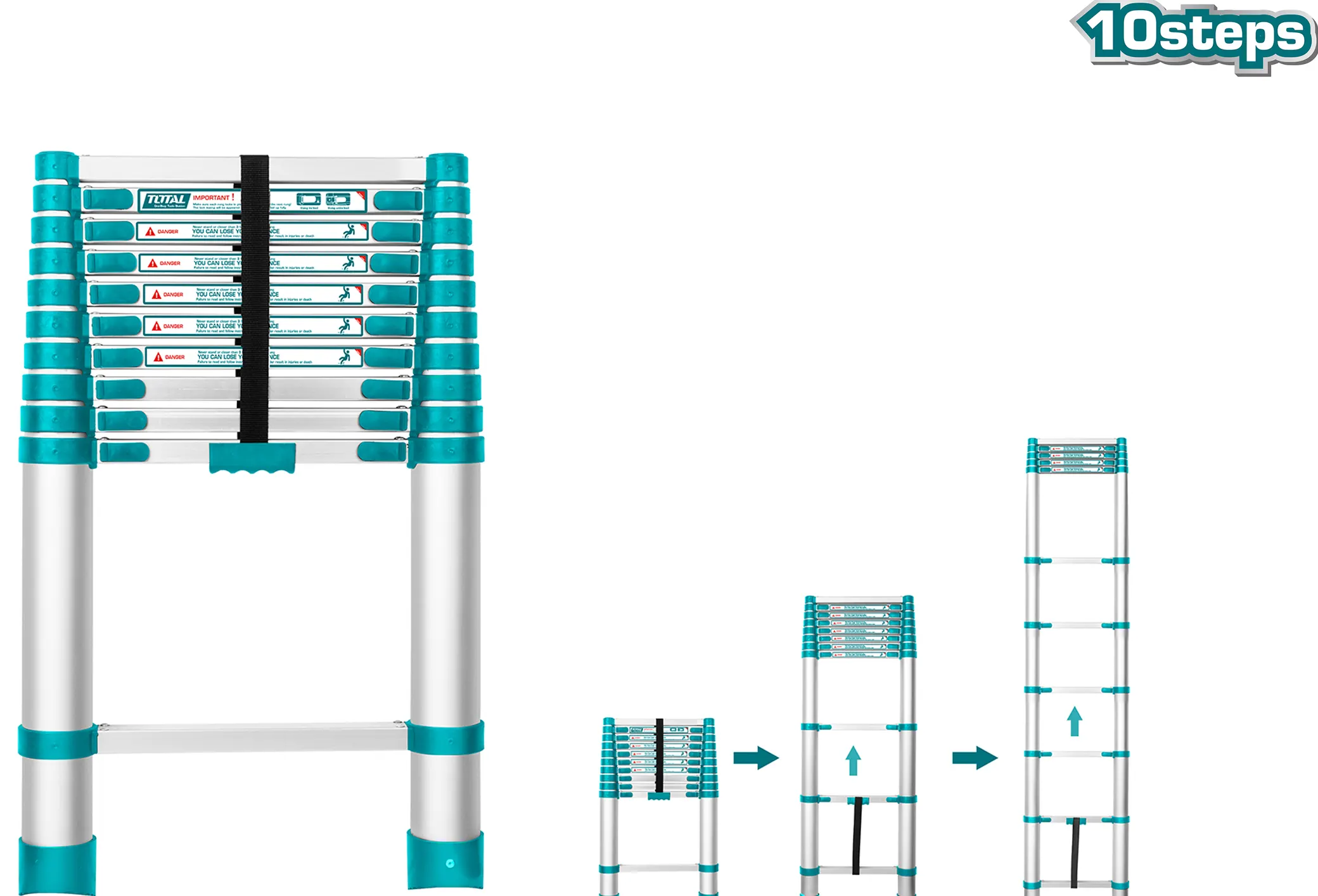 سلم تلسكوبي توتال تولز ، 3.2 متر، 10درجة، أزرق،THLAD-08101
