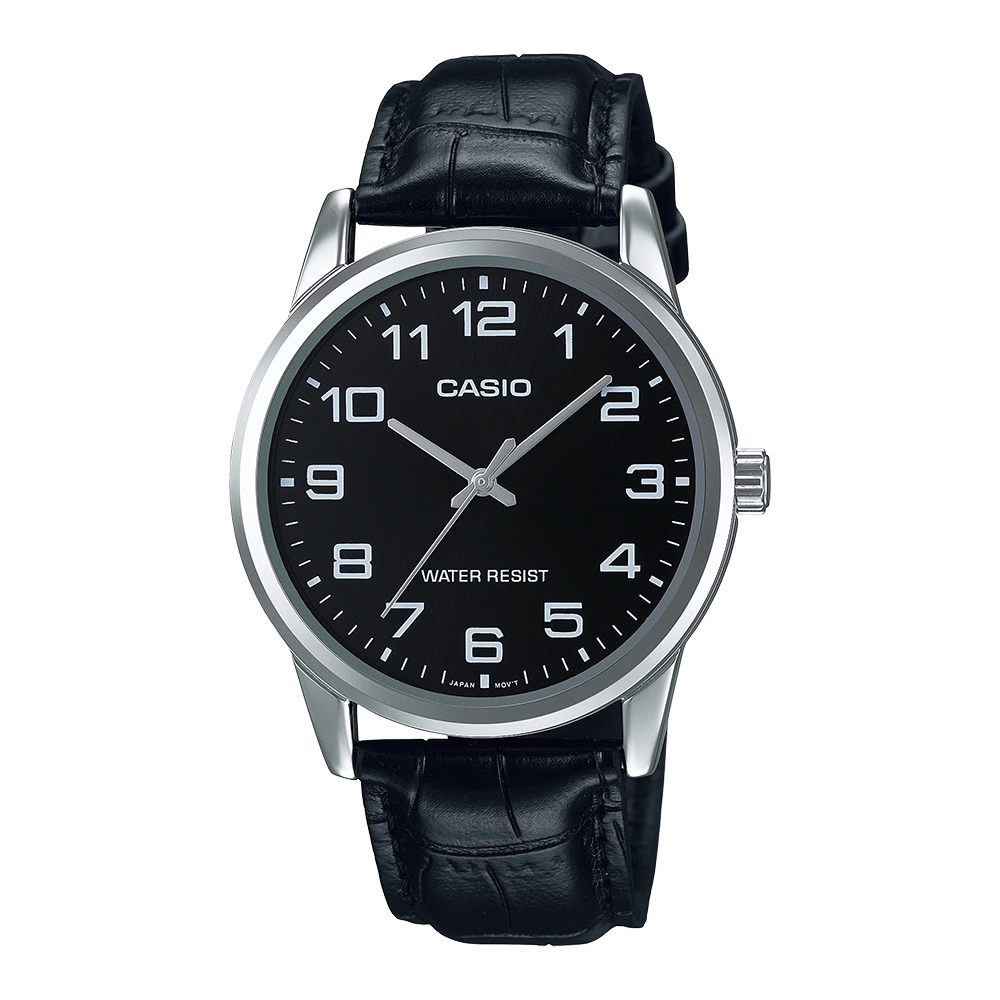 Casio Men's Watch, Analog, Leather Strap, Black , MTP-V001L-1BUDF