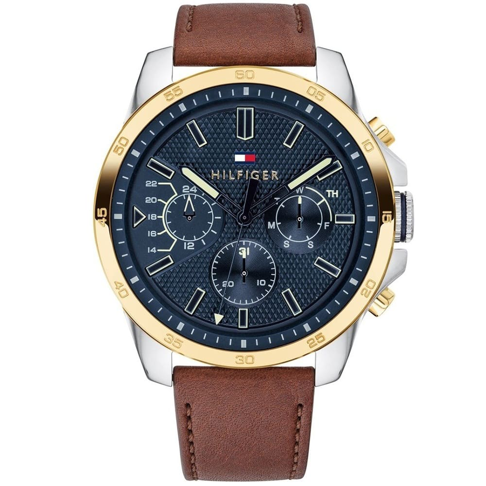 Tommy Hilfiger Men's , Quartz Watch with Brown Leather Strap , Multi Dial , 1791561