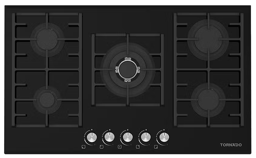 بوتاجاز مسطح بلت ان تورنيدو ،90 سم ، 5 شعلة ، غاز ، حوامل من الحديد الزهر ، زجاجي ، أسود ، GHV-M90CCU-G